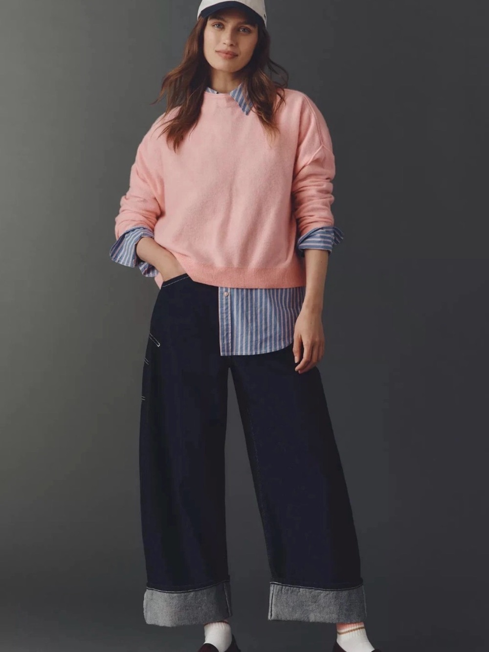 Pilcro Alani Cashmere Mock Neck Sweater Salmon Pink M NWT